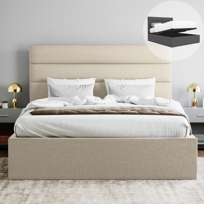 Benny Queen Beige Storage Gas Lift Bed Frame