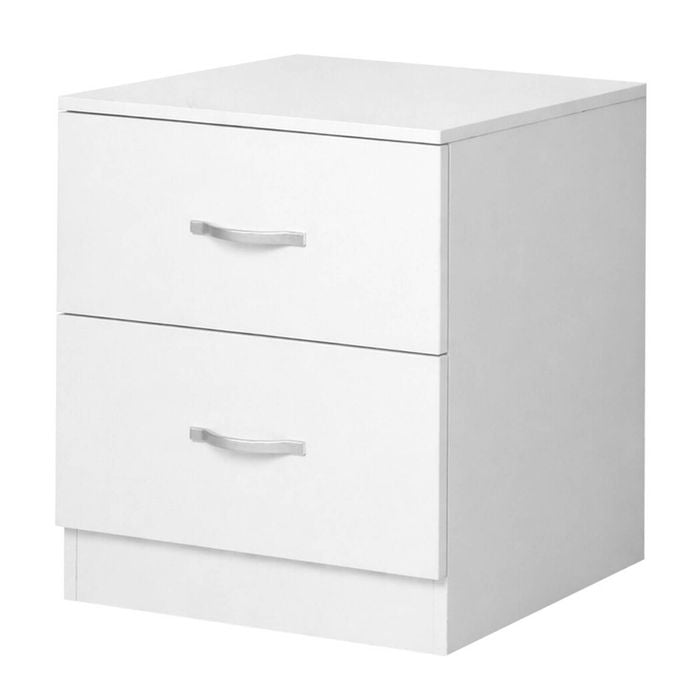 Levede Bedside Table White 2 Drawer With Metal Handles And Runners