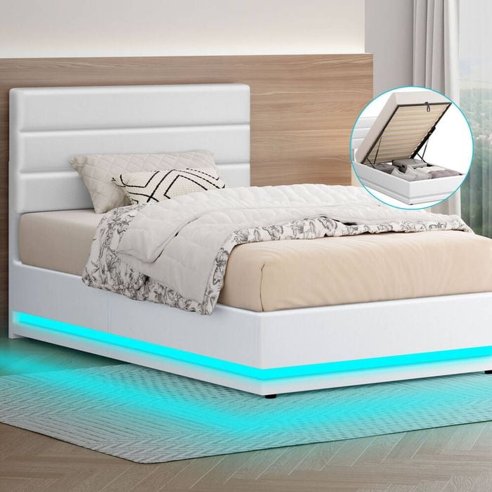 Alfordson Bed Frame Single Rgb Led Gas Lift