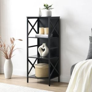 Homfurn 4 Tier Industrial Bookcase With Metal Frame And Backboard,narrow White Book Shelf,book Case For Small Spaces