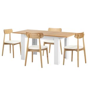 Oikiture 160cm Extendable Dining Table with 4x Dining Chairs PU Leather White