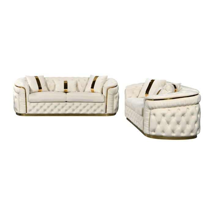 Elegant 3+2 Seater Sofa Set Plush Velvet Fabric in Beige Colour