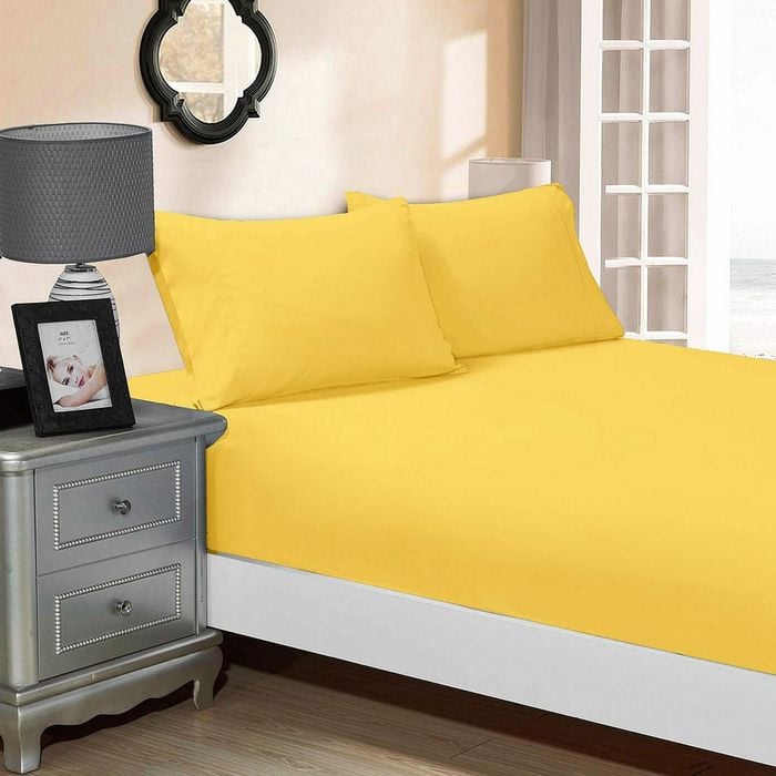 Fabric Fantastic 1000tc Ultra Soft King Single Size Bed Yellow Fitted Sheet & Pillowcase Set