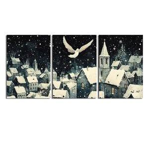 3pcs Charming Snowy Village Print 100% Australian Made 3 x 40x60cm  (Stretched)