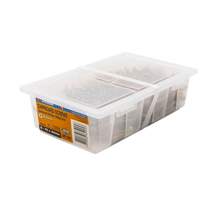Zenith 8 - 10 x 40mm Countersunk Rib Head Chipboard Screws - 500 Pack
