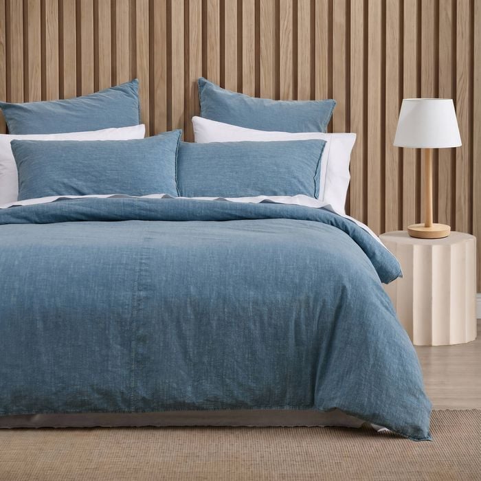 Dreamaker Ryder Denim Style Quilt Cover Set Mid Wash Indigo Blue Single Bed