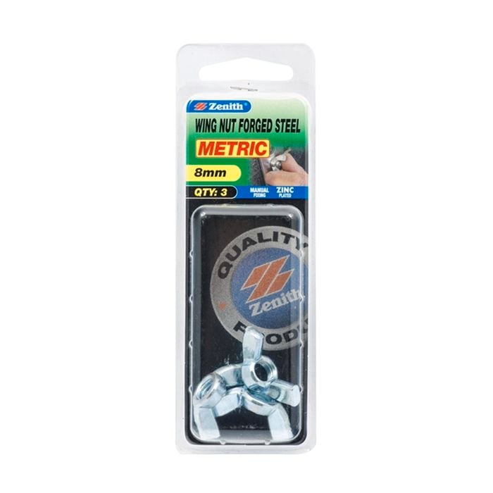 Zenith 8mm Zinc Plated Forged Steel Wing Nut - 3 Pack