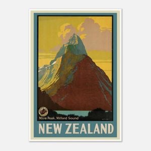 Galrie Milford Sound Vintage Travel Poster Captivating New Zealand Art for Your Home, Poster Only, A0 84 x 119cm (33 X 47inch)