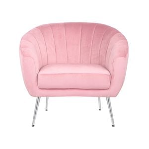 Arm Chair Light Pink Velvet Wooden Frame Iron Legs in Silver Colour