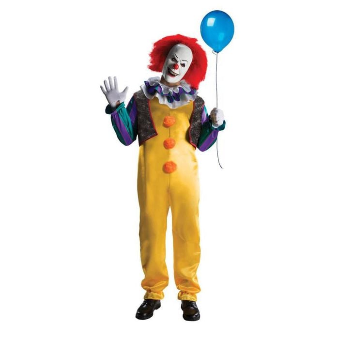 Pennywise Deluxe Horror Clown Adult Halloween Costume with Mask, Wig, Gloves and Jumpsuit, TEEN