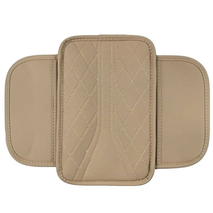 Catzon Waterproof Car Console Cover Leather Armrest Cushion With 2 Pockets-beige