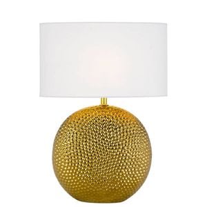 Telbix Icaria Modern Table Desk Lamp Light Ceramic Fabric Gold White Gloss