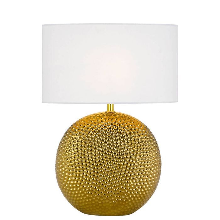 Telbix Icaria Modern Table Desk Lamp Light Ceramic Fabric Gold White Gloss