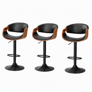 Artiss Bar Stools Set of 3 Adjustable Swivel Kitchen Wood PU Ambrus Black