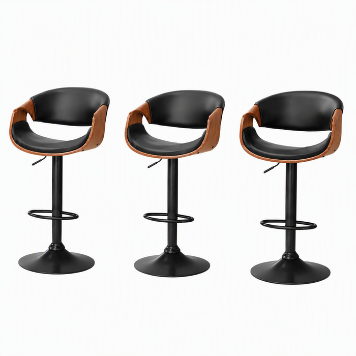 Artiss Bar Stools Set of 3 Adjustable Swivel Kitchen Wood PU Ambrus Black