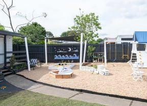 Backyard styled with play equipment 