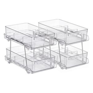 Artiss 2 Pack Clear Pull Out Cabinet Organiser 2 Tier Storage Drawers