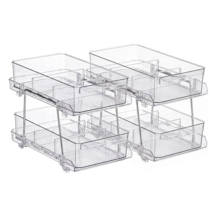 Artiss 2 Pack Clear Pull Out Cabinet Organiser 2 Tier Storage Drawers