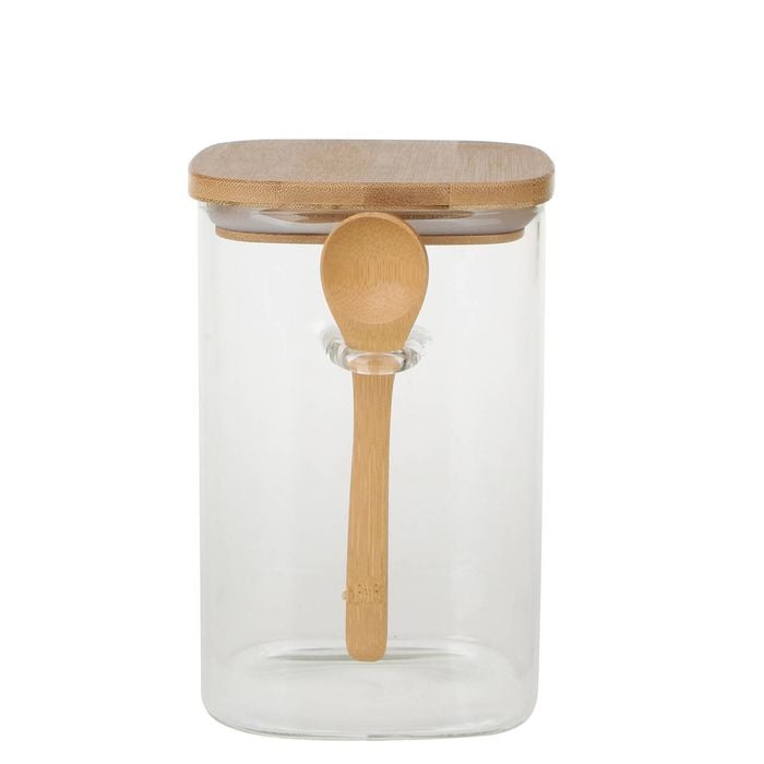 Glass Jar With Bamboo Lid And Spoon