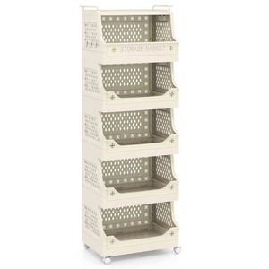 Costway 6-tier Rolling Laundry Basket Stackable Storage Cart W/hooks