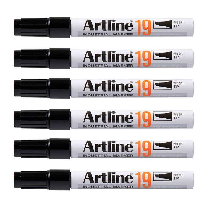 12pk Artline 19 Industrial Permanent Marker 5mm Chisel Nib Instant Dry Black