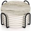 Absorbent Coaster Sets of 6, Marble Style Ceramic Drink Coaster for Tabletop Protection