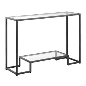 VEVOR 2-Tier Glass Console Table Black Modern Rectangle Sofa Side Iron Legs for Living Room