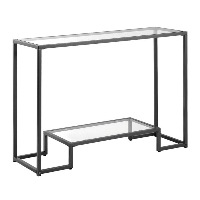 VEVOR 2-Tier Glass Console Table Black Modern Rectangle Sofa Side Iron Legs for Living Room