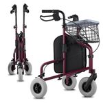 Altus 3 Wheel Rollator Walker Mobility Aid with Wire Storage Tray - Red | Rollator