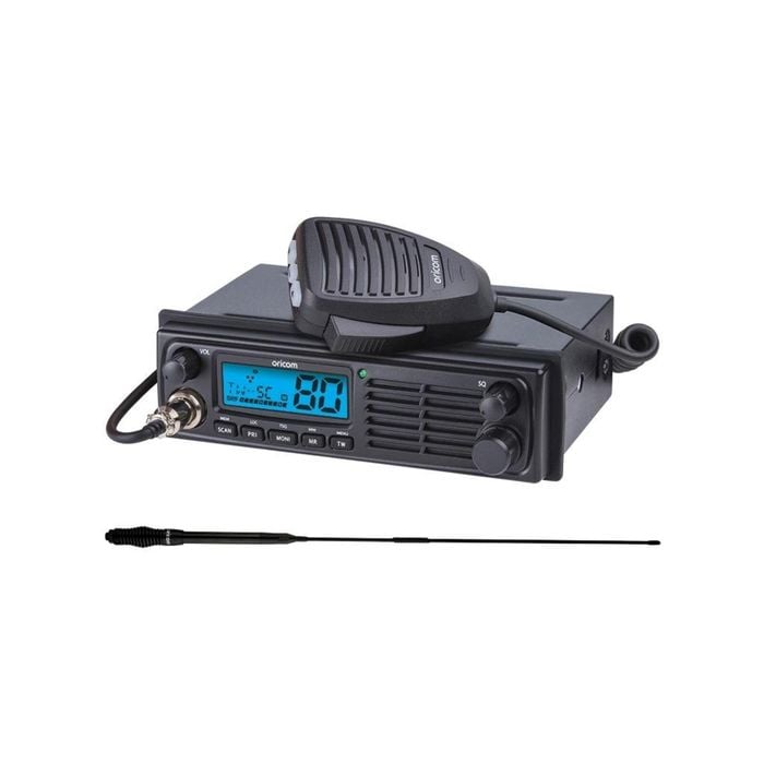 Oricom UHF098 DIN Size 5 Watt UHF CB Radio + ANU220 6.5dBi Black UHF CB Antenna (UHF098VP)