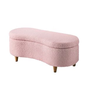 Oikiture Storage Ottoman Cashew Teddy Boucle Chest Bench Blanket Box Stool Pink