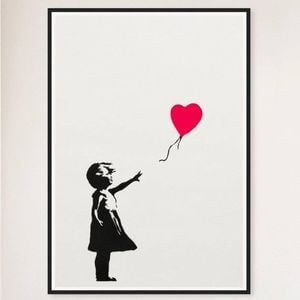 Galrie Banksy Girl With Balloon Artwork Print, 2004 - Iconic Art Piece for Collectors, Black Frame, 70 x 100cm (28 x 40inch)