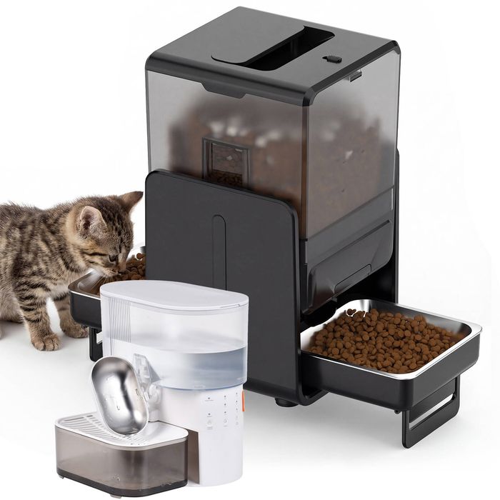 Advwin 5L Smart Automatic Pet Feeder 2 Bowl + 3L Automatic Cat Water Fountain Wastewater Separation