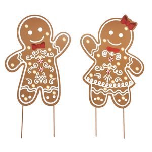 Click 58.5cm Multicolour Xmas Solar Gingerbread Girl and Boy Stake Lights