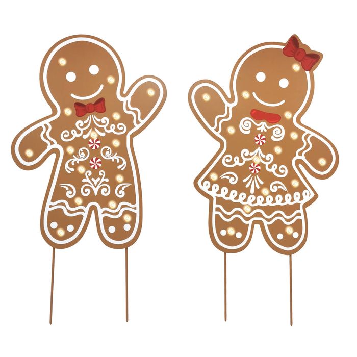 Click 58.5cm Multicolour Xmas Solar Gingerbread Girl and Boy Stake Lights