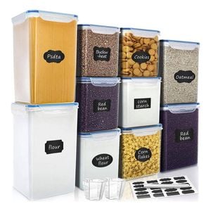 Catzon 10 Pcs Food Airtight Storage Containers with Labels for Flour & Sugar-Blue