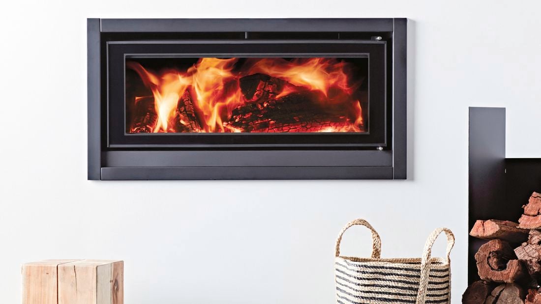 In wall heater with timber and stool 