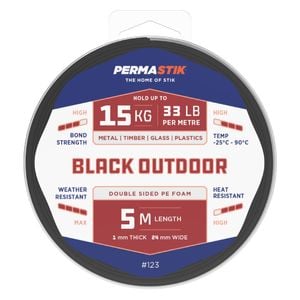 Permastik 5m x 24mm Black Outdoor Mounting Tape - 5m