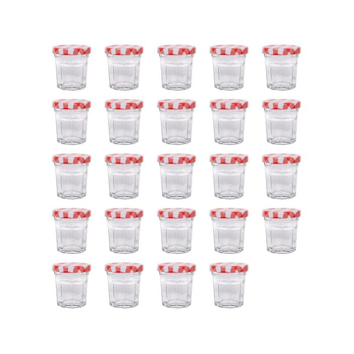 Argon Tableware 30ml Glass Jam Jars With Airtight Red Gingham Lids - Set Of 24 Empty Screw Top Kitchen Storage Preserving Jar