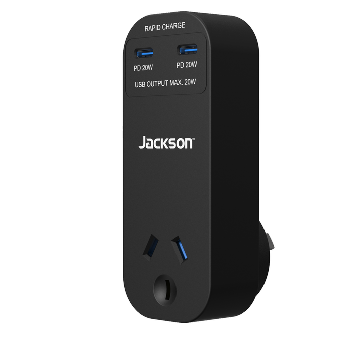 Jackson Black 1 Outlet USB-C 30W Wall Adaptor Plus Jackson USB-C To Lightning 1.5m TPE Cable With Velcro Wrap Bundle Pack
