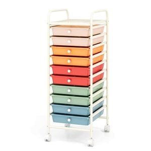 Costway 10 Drawers Electroplated Rolling Storage Trolley Cart