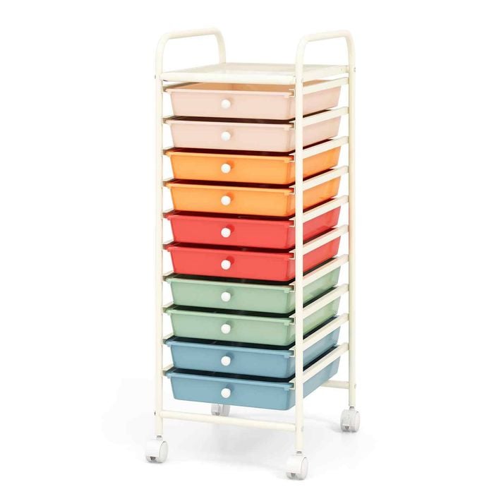 Costway 10 Drawers Electroplated Rolling Storage Trolley Cart