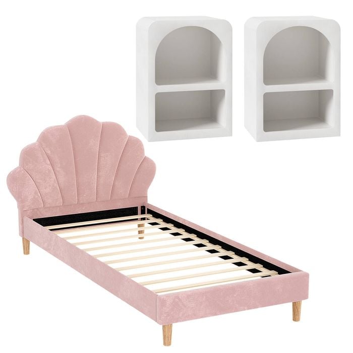 Artiss Bed Frame King Single With 2 Bedside Tables Pink Velvet