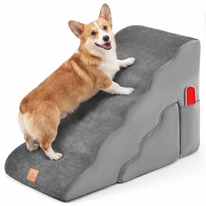 Costway 2-in-1 Dog Steps Foam Pet Ramp W/pet Hair Remover Grey