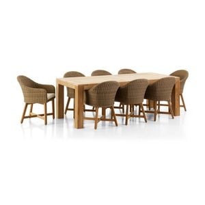 Pearl Outdoor 2.3m Teak Timber Dining Table With 8 Coastal Chairs