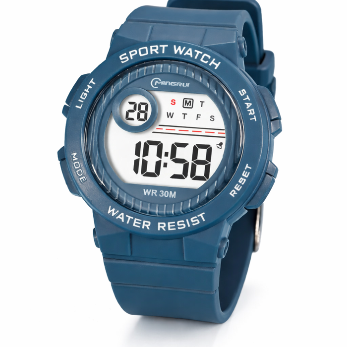Kids Sport Watches 30m Waterproof Pink Silicone Electronic Wristwatch Stopwatch Children Digital Watch Dark Blue