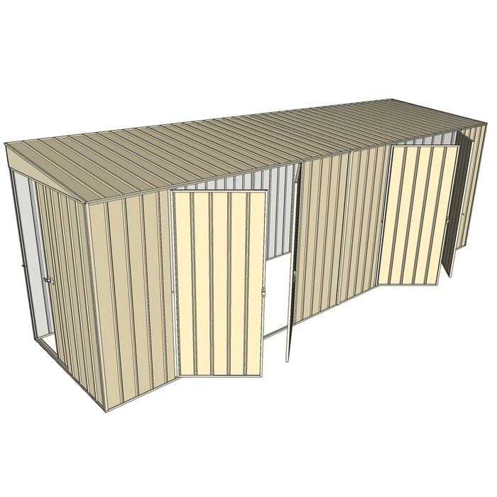 Build-a-Shed 1.5 x 6 x 2m Skillion Dual Double Hinged Side Doors Shed - Cream