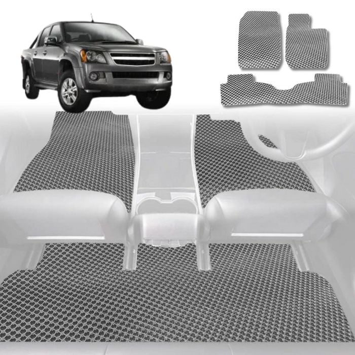 6D Diamond Car Floor Mats for Holden Rodeo 2003-2008-Full Set-Grey-Outback GT
