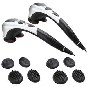 SOGA 2 Pack Dual-Head Handheld Percussion Body Massagers with Heat - Silver