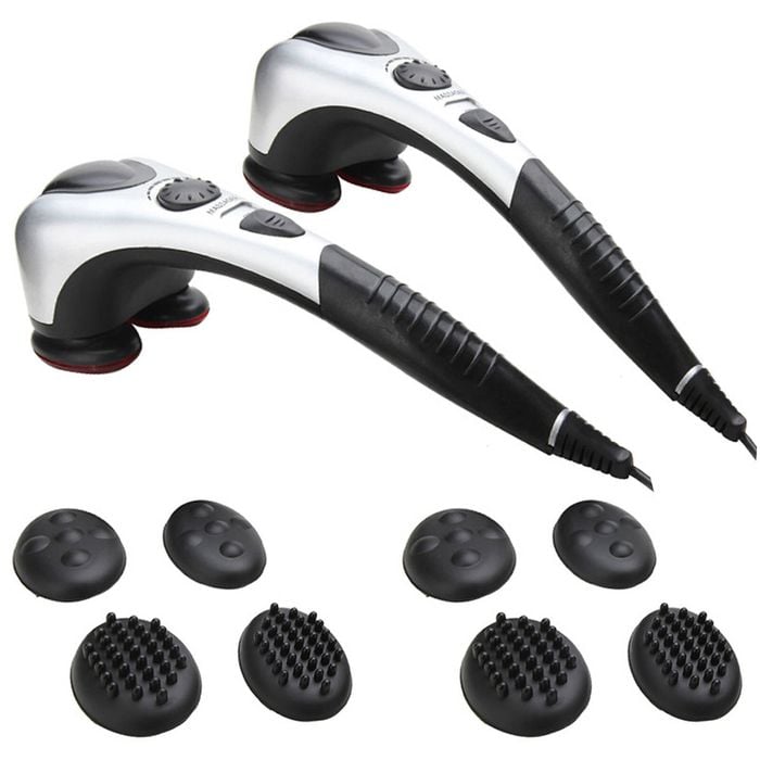 SOGA 2 Pack Dual-Head Handheld Percussion Body Massagers with Heat - Silver